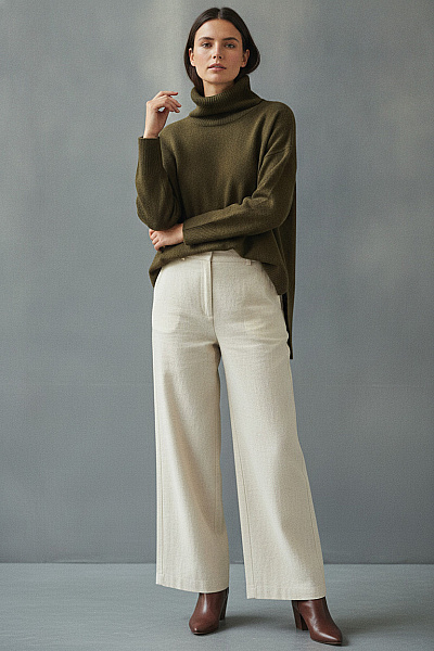 Judith Williams Dámský Khaki Pletený Rolák Oversized Velikost 42