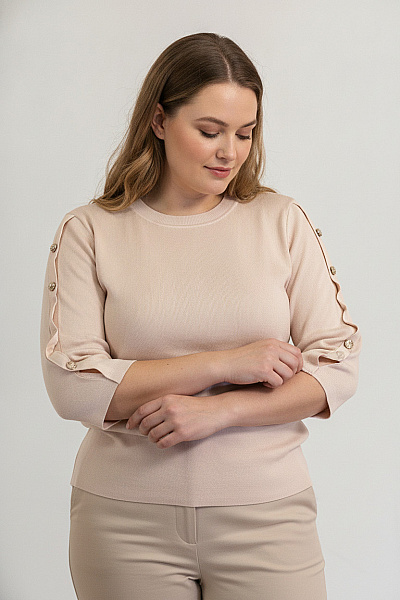 Judith Williams Béžová Elegantní Halenka S 3/4 Rukávem A Volánky Velikost 44
