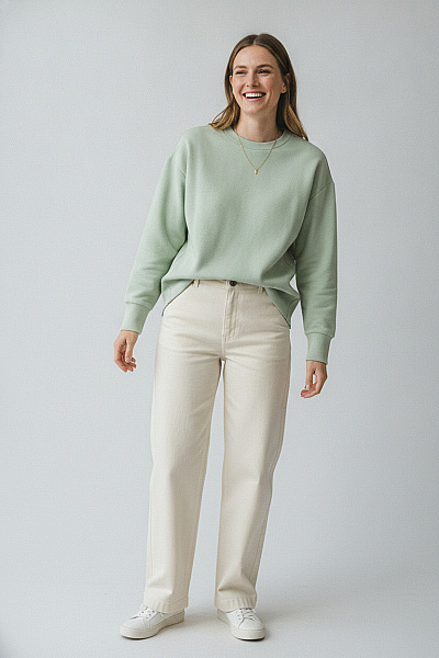 Jana Ina Dámská Khaki Mikina Crewneck Bez Potisku Velikost 34