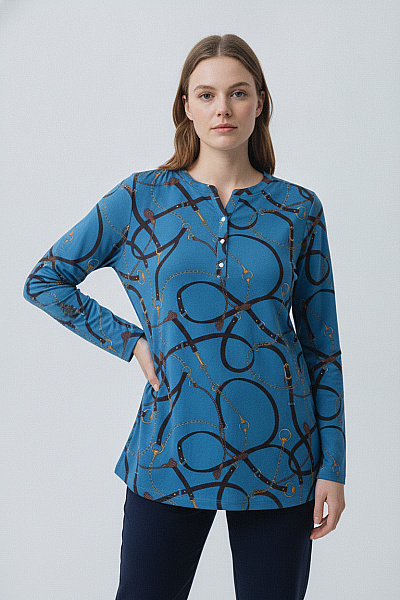 COUTURE LINE Modrá Dámská Halenka S Dlouhým Rukávem A Vzorem řetězů Velikost DE 48