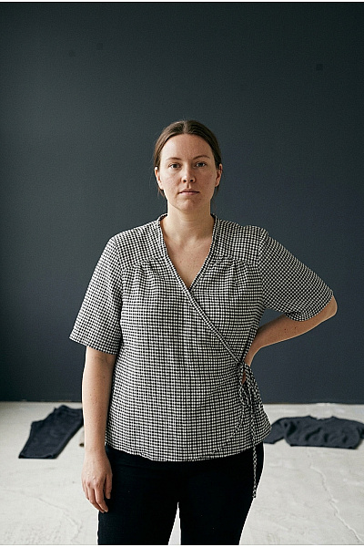 Soft Rebels Černobílá Zavinovací Halenka S Krátkým Rukávem A Kostkovaným Vzorem Vel. L