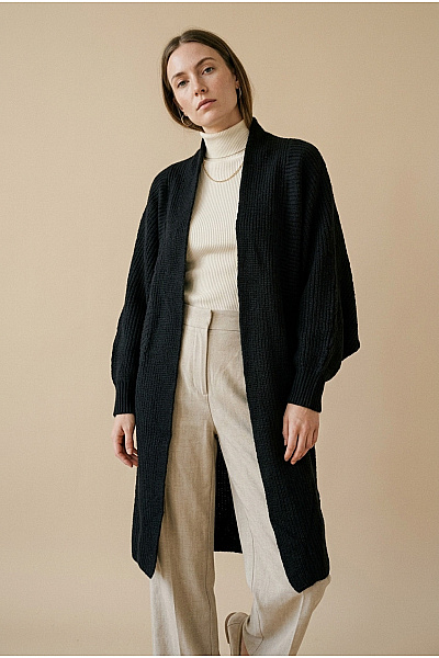 Judith Williams Černý Pletený Kardigan S Netopýřími Rukávy Oversized Vel. DE 34