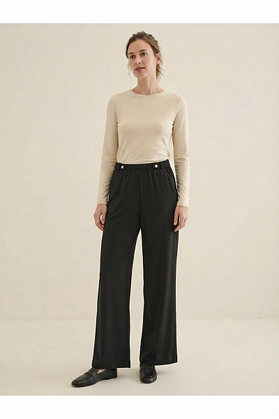 COUTURE LINE Černé široké Společenské Kalhoty S Vysokým Pasem Velikost DE 40