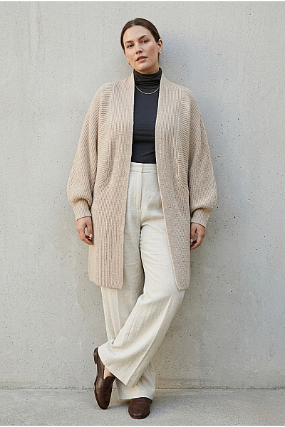 Judith Williams Béžový Pletený Kardigan S Netopýřími Rukávy Oversized Vel. DE 42