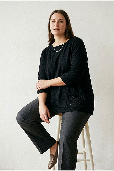 COUTURE LINE Černý Dámský Pulovr S Flitry A Asymetrickým Střihem Vel. DE 50
