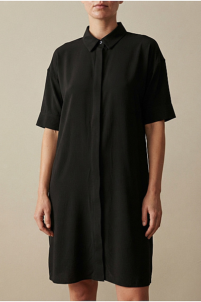 Let's Dress Černé Košilové šaty Midi Volné Minimalistické Velikost DE 40