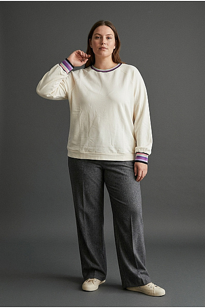 Jana Ina Béžová Bavlněná Mikina Crewneck S Pruhovaným Lemem Velikost IT 46