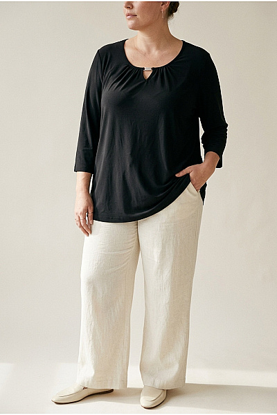 COUTURE LINE Černá Elegantní Halenka S 3/4 Rukávem Pro Plnoštíhlé Vel. 50