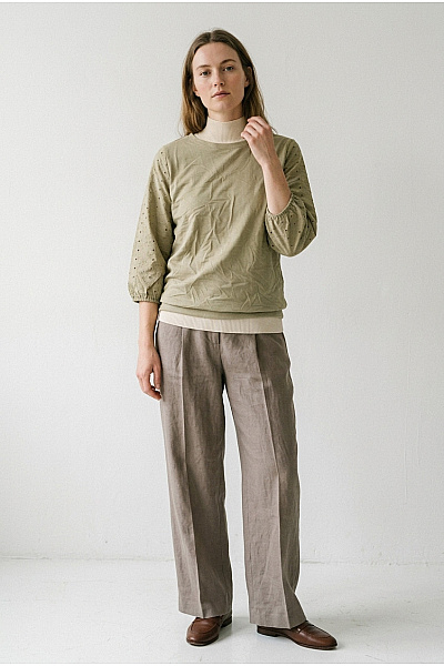 Lola Paltinger Dámská Khaki Halenka S 3/4 Rukávem A Madeirovým Vzorem Vel. DE 40