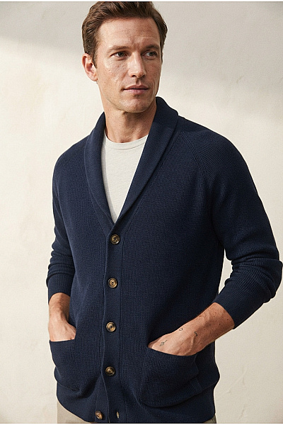 GENTLEMEN SELECTION Modrý Pletený Kardigan Na Knoflíky S Výstřihem Do V Vel. DE 56