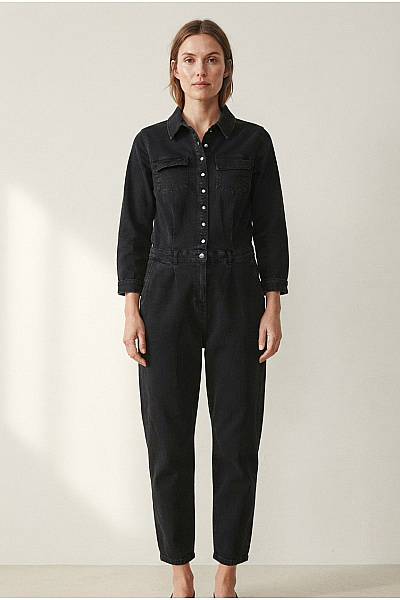C'est Tout Černý Bavlněný Dámský Overal S Dlouhým Rukávem Smart Casual Velikost DE 44