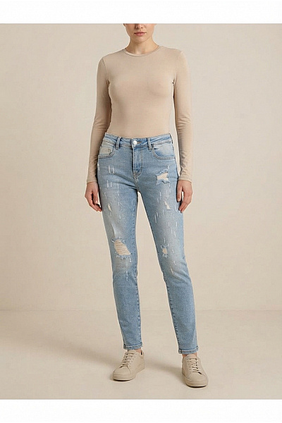 2Y PREMIUM Dámské Modré Skinny Džíny S Dírami Vel. 29