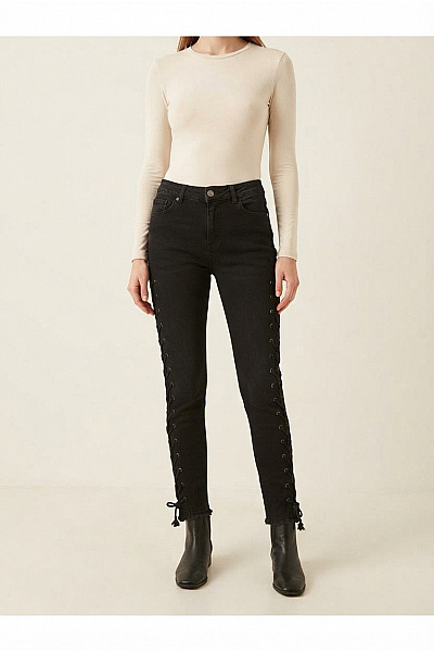 URBAN CLASSICS Černé Bavlněné Skinny Džíny Se šněrováním Vel. 28