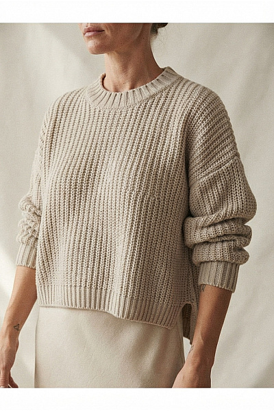 URBAN CLASSICS Béžový Crop Pulovr Hrubě Pletený Oversized Vel. S