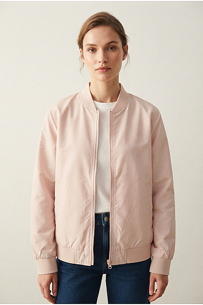 URBAN CLASSICS Růžová Bomber Bunda Se Zipem Lehká Jarní Velikost L