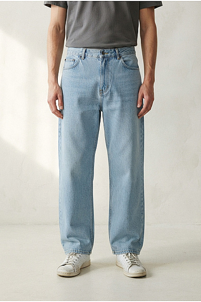 URBAN CLASSICS Pánské Modré Bavlněné Džíny Wide Leg Velikost EU 34