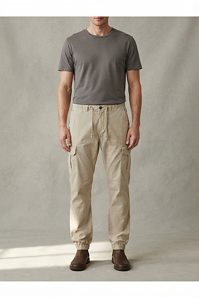 URBAN CLASSICS Béžové Bavlněné Cargo Kalhoty Jogger S Kapsami Velikost M
