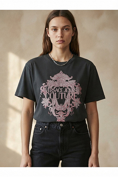 Obscure Couture Černé Bavlněné Tričko S Krátkým Rukávem A Potiskem Velikost IT S