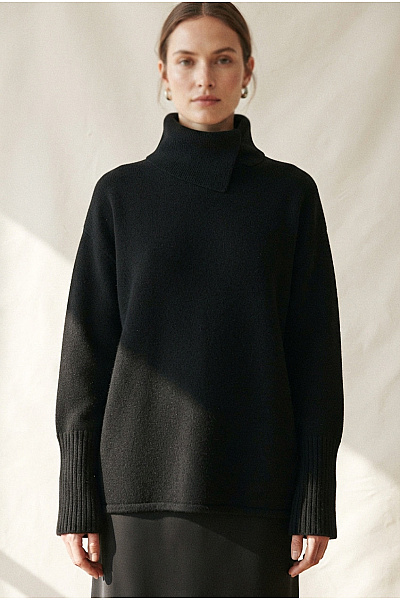 THOM By Thomas Rath Černý Dámský Kašmírový Rolák Oversized Vel. DE 46