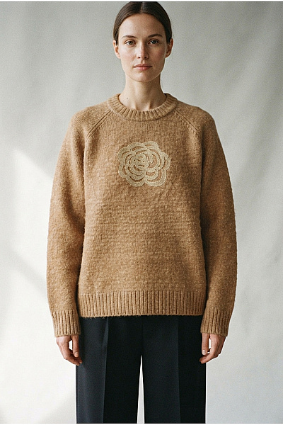 Judith Williams Hnědý Pletený Oversized Pulovr S Květinovým Vzorem Velikost DE 48