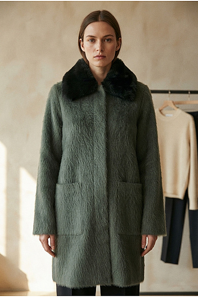 Judith Williams Dámský Khaki Kabát S Kožešinovým Límcem Oversized Vel. EU 40