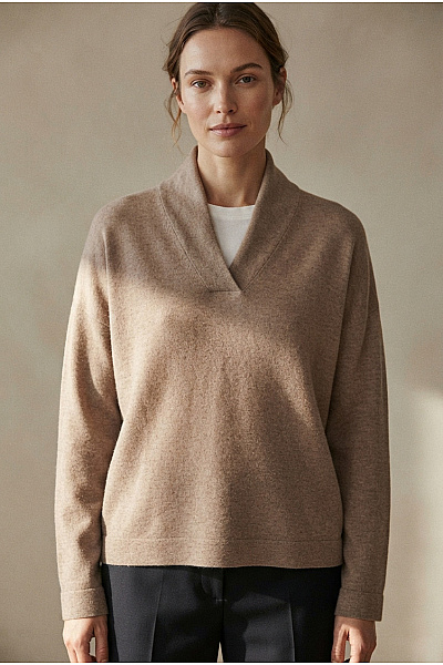 Belinda Gold Hnědý Dámský Pulovr S Výstřihem Do V Oversized Velikost EU 48