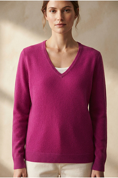 MAX TONSO CASHMERE Fialový Kašmírový Pulovr Do Véčka Basic Vel. XL