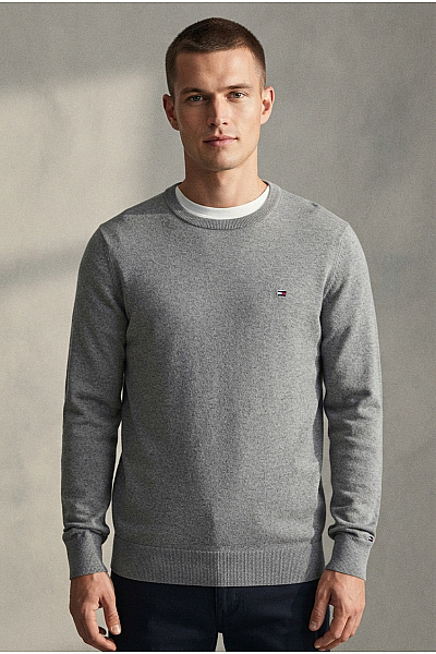 TOMMY HILFIGER Pánský šedý Bavlněný Pulovr Basic Velikost M