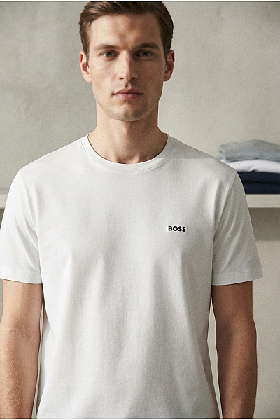 Hugo Boss Bílé Bavlněné Tričko S Krátkým Rukávem A Nápisem Velikost L