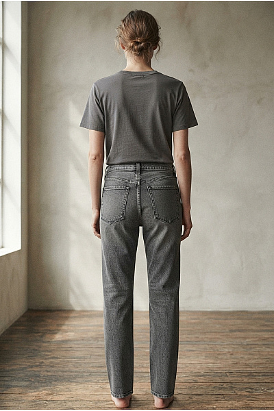 MANGO Dámské šedé Bavlněné Džíny Rovné Seprané Velikost EU 42