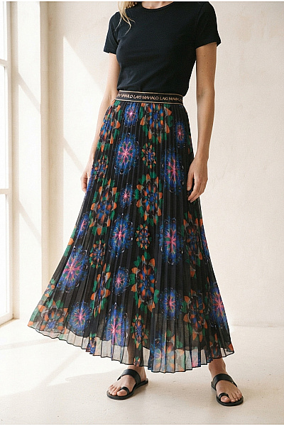 DESIGUAL Barevná Plisovaná Maxi Sukně S Potiskem Vel. EU 38