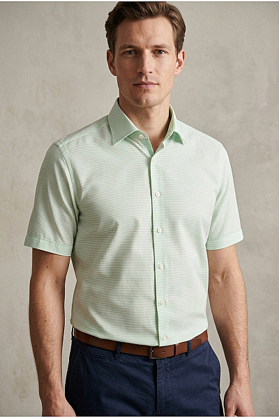 OLYMP Pánská Bavlněná Košile S Krátkým Rukávem Pruhovaná Slim Fit Velikost 39