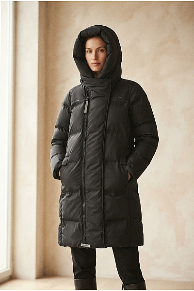 G-Star Dámská černá Zimní Dlouhá Prošívaná Puffer Bunda S Kapucí