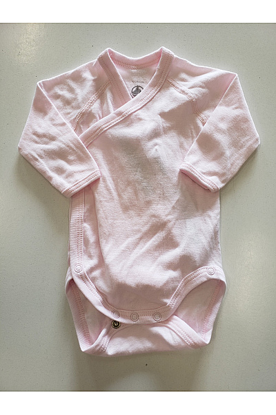 Petit-Bateau Růžové Bavlněné Body Pro Kojence S Dlouhým Rukávem Vel. 54