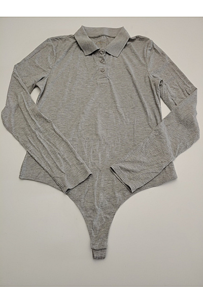 Les Lunes Šedé dámské body s dlouhým rukávem polo límeček knoflíky basic Vel. L | Les Lunes | obrázek 2