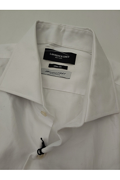 LAWRENCE GREY Bílá bavlněná pánská košile slim fit s dlouhým rukávem Velikost 41/42 | LAWRENCE GREY | obrázek 5