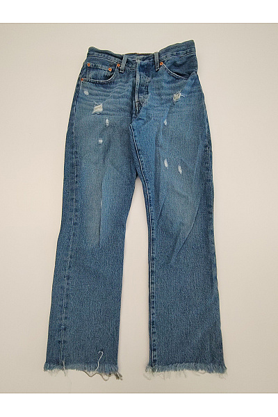 LEVIS Modré Dámské Džíny S Vysokým Pasem A Roztřepenými Nohavicemi Vel. W26 L28
