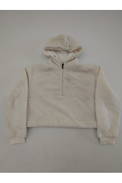 def Béžová crop mikina s kapucí a zipem u krku Vel. 2XL | def | obrázek 2