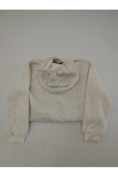 def Béžová crop mikina s kapucí a zipem u krku Vel. 2XL | def | obrázek 3