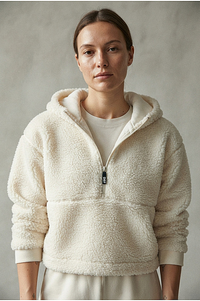 Def Béžová Crop Mikina S Kapucí A Zipem U Krku Vel. 2XL