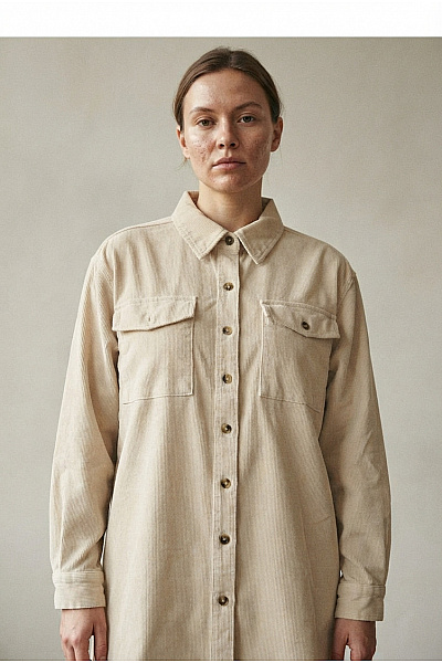 URBAN CLASSICS Béžová Manšestrová Košilová Bunda Oversize Velikost XL