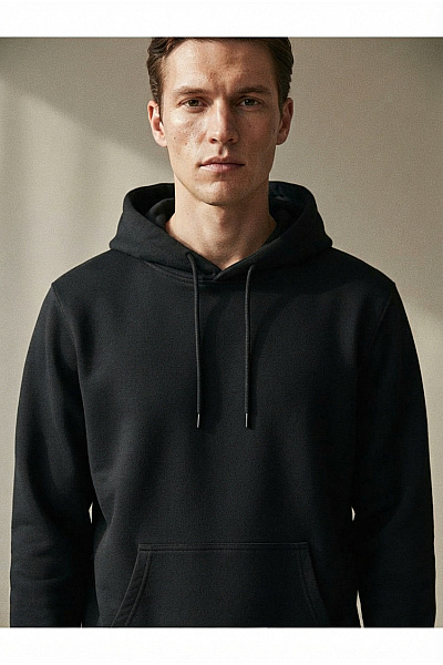 Pánská Bavlněná Mikina S Kapucí A Klokaní Kapsou černá Vel. 5XL