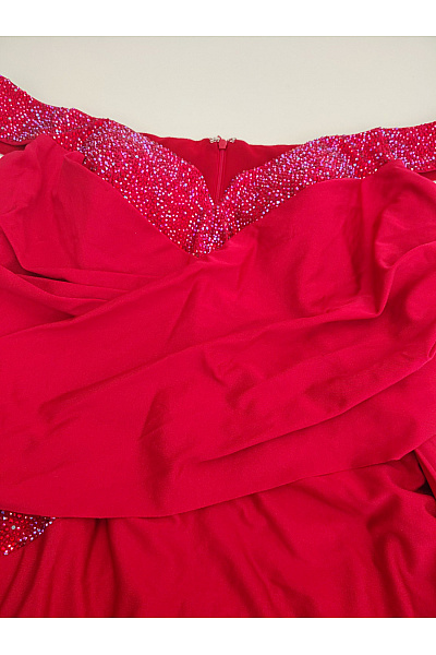 Červené společenské večerní šaty maxi asymetrické s flitry Vel. EU S | Unimoda | obrázek 4