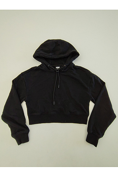 URBAN CLASSICS Černá bavlněná crop mikina s kapucí Velikost XS | URBAN CLASSICS | obrázek 2