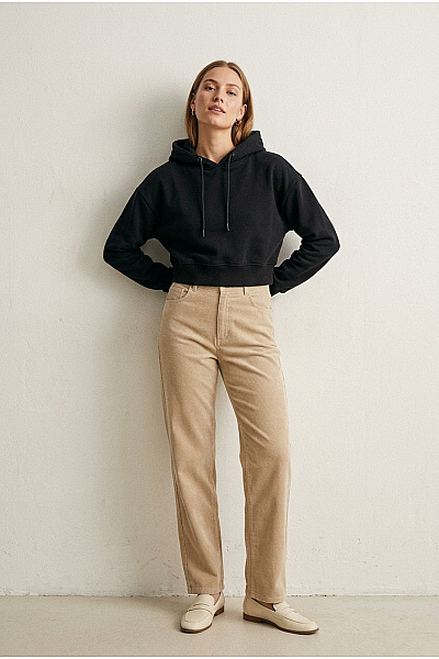 URBAN CLASSICS Černá Bavlněná Crop Mikina S Kapucí Velikost XS