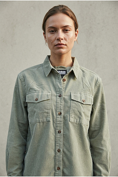 URBAN CLASSICS Dámská Khaki Manšestrová Košilová Bunda Oversize Vel. M