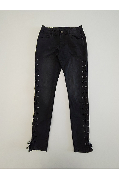 URBAN CLASSICS Černé bavlněné skinny džíny se šněrováním Vel. 28 | URBAN CLASSICS | obrázek 2