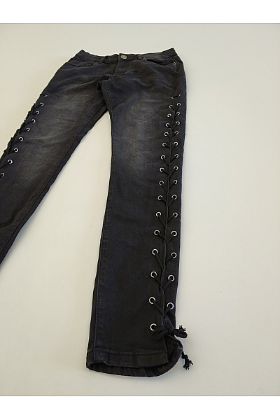 URBAN CLASSICS Černé bavlněné skinny džíny se šněrováním Vel. 28 | URBAN CLASSICS | obrázek 3