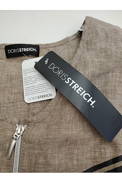 DORISSTREICH Dámská lněná halenka s krátkým rukávem na zip hnědá Vel. 50 | DORISSTREICH | obrázek 3
