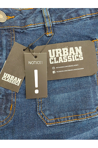 URBAN CLASSICS Modré bavlněné džíny s vysokým pasem a kapsami Velikost EU 34 | URBAN CLASSICS | obrázek 7